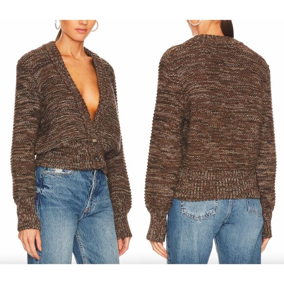 $280 Anine Bing Marled Brown Knit Dayna Cropped Cardigan Sweater size XS - Picture 1 of 11